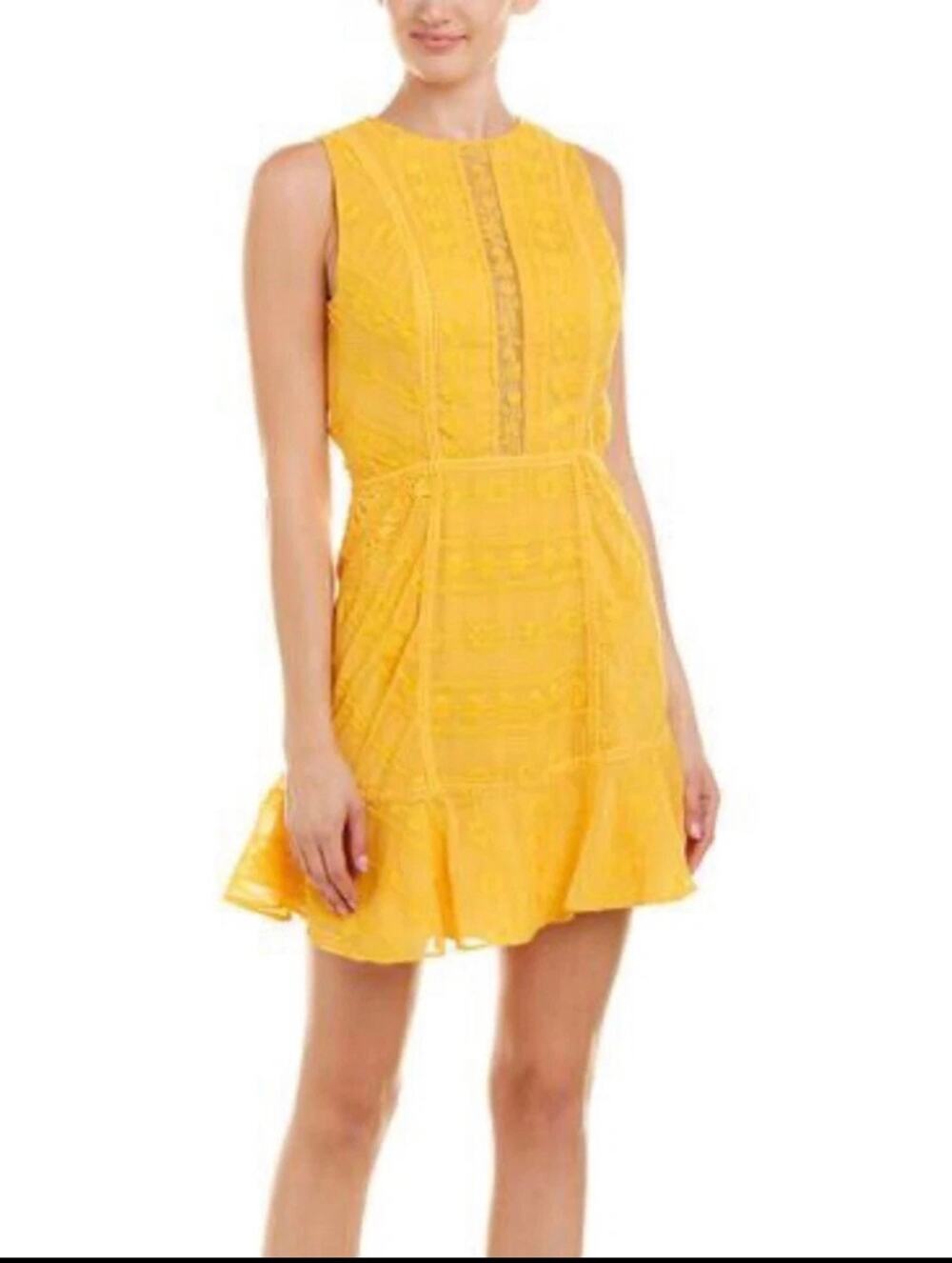 TJD The Jetset Diaries Yellow Embroidered Floral Mini Dress Size Medium